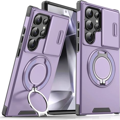 (Samsung S23 FE, Violet) Étui de téléphone coulissant magnétique pour Samsung, protège l'appareil photo. (1/5)