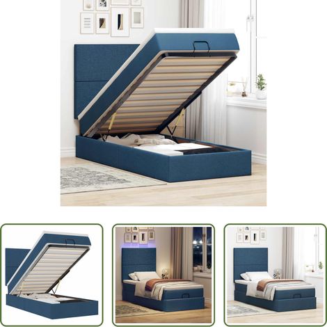 vidaXL Rangement sous le lit - Lit ottoman avec matelas et LED Bleu 100x200 cm Tissu (1/5)