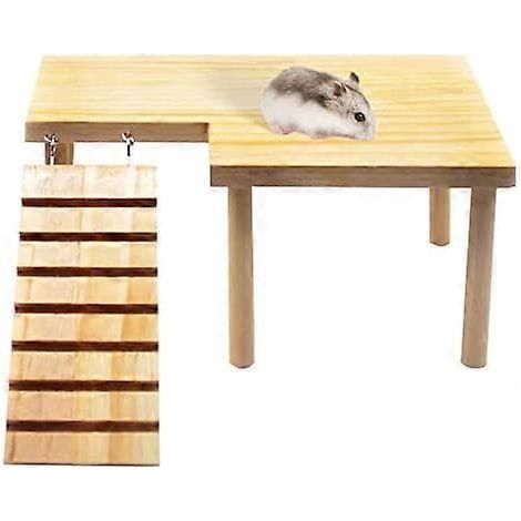 Plateforme en bois pour hamster avec échelle, plateforme naturelle pour petits animaux, cage pour cobaye, plateforme d'aménagement paysager pour petits animaux, plateforme pour rat syrien (1/4)