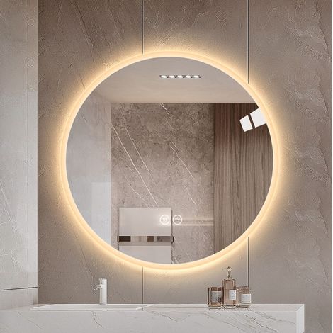 Specchio LED rotondo da bagno 80 cm, antiappannamento, 3 colori dimmerabili, argento DESVIAE (1/5)