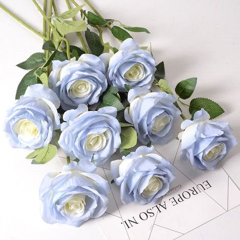 10 pièces de fleurs artificielles blanches et bleues et de décorations de Noël en soie (1/4)