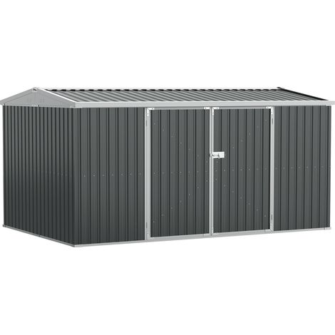 14 x 8ft Outdoor Garden Metal Storage Shed with Lockable Door, Tool Storage Box for Garden, Patio and Lawn, Grey