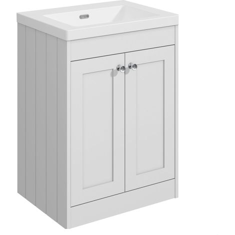 Balterley Butterton 600mm Floor Standing 2 Door Unit with Minimalist Basin No Tap Hole - Satin White