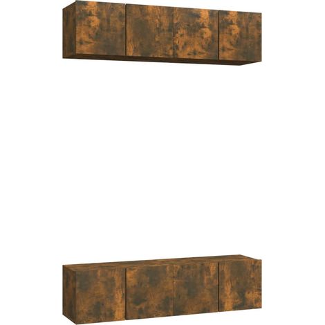Meubles TV muraux 4 pcs, Étagère TV, Meuble de Salon, Chêne fumé 60x30x30cm Bois d'ingénierie OIB6963E (1/5)