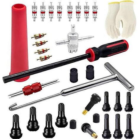 Kit d'outils pour valves de pneus (avec extracteur et démonte-obus), outil de vérification de la pression des pneus pour voitures, motos et quads. (1/5)
