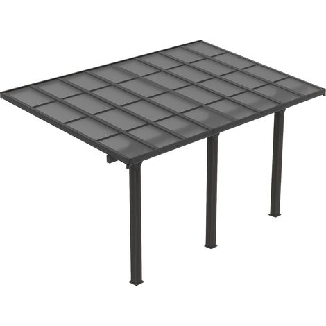 Carport pergola addossata in alluminio con tetto in policarbonato 15,13 m² Antracite - PAZERA