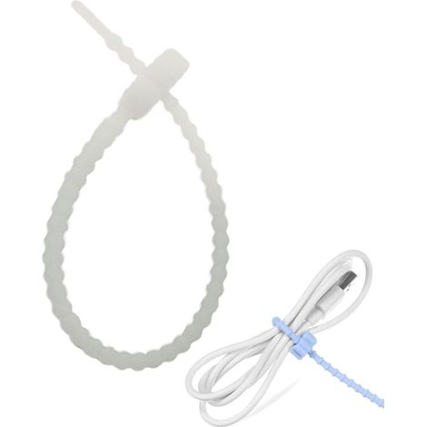 attaches de câble en silicone, serre-câbles réutilisables et réglables en forme de fleur, bandes élastiques de câble, sangle organisatrice de câble bande de fixation de bureau - Transparent (1/5)