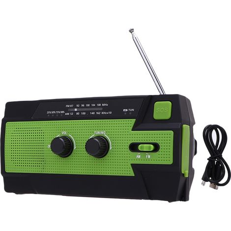 Ortviai Radio d'urgence FM/AM avec manivelle, panneau solaire, lampe LED et banque d'énergie 4000 mAh pour extérieur (1/5)