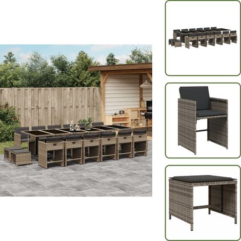 Cuscini per sedie - vidaXL Set da Pranzo da Giardino 17pz con Cuscini Grigio in Polyrattan - Cuscini per sgabelli