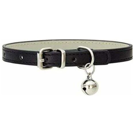 QORVA-Collier en cuir pour chat bébé chiot chien réglable 19,1 - 27,9 cm collier de chaton avec grelots noir, Fei Yu