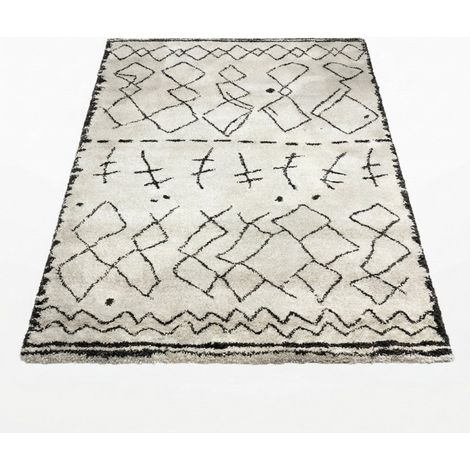 Tapis 120x170 cm beige et noir motif berbère ethnique - ANTOINE 1399 (1/5)