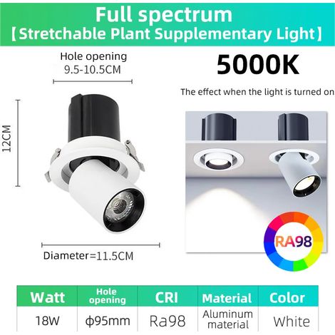 Lampes de croissance pour plantes (18 W 5000 K, puce LED) Lampe de croissance pour plantes à spectre complet, tube spot intégré, angle réglable, imitation de lumière solaire, pour une croissance optim (1/5)