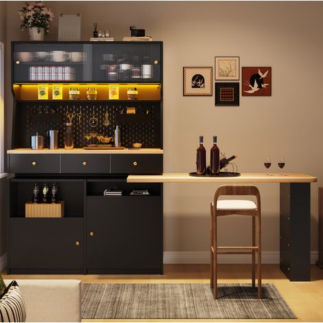 Scrivania con contenitore e LED, mobile multifunzione 137 x 74 x 177,7 cm, nero OKMYHOME (1/5)