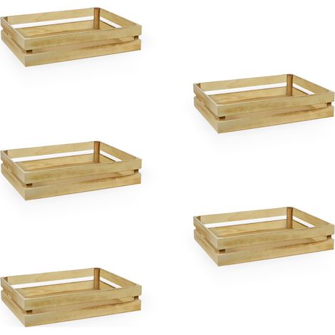 Cassette contenitori in Legno naturale Fiammato da 5 Pezzi 24 x 14 x h 7 cm