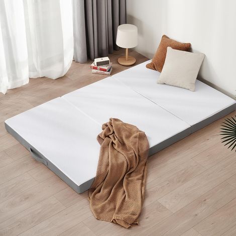 Matelas Pliable 140 x 195 x 10 cm, Housse Souple, lit d'appoint Matelas, Matelas de Sol, Éponge Haute densité, dureté H3, Blanc+Gris (1/5)