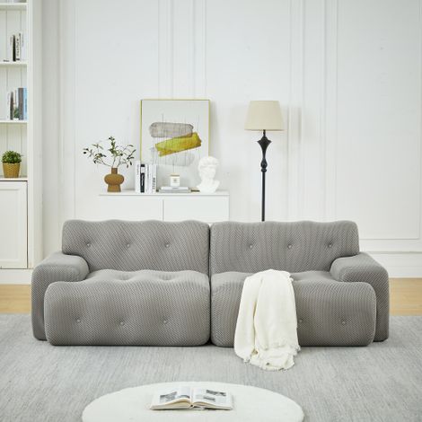 Cloud Sofa, übergroßer Zweisitzer – Bracelets larges et design moderne avec décoration à boutons. Canapé coulé, adapté pour salon et appartements. Aucun montage nécessaire.grey (1/5)