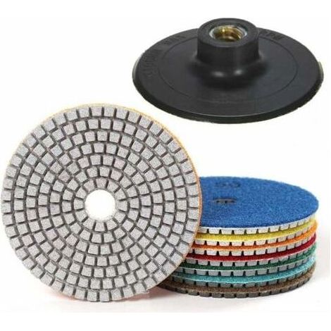 Lot de 7 tampons de polissage diamant 4 pouces – Granulométrie 50 à 3000 – Pour granit, béton, marbre – Velcro nylon durable (1/5)