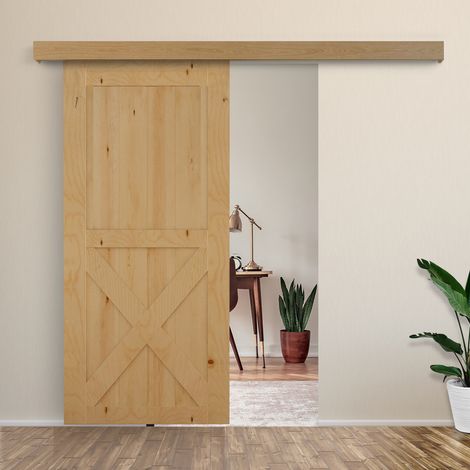 Kit completo de herrajes para puertas correderas de madera HOMCOM, sistema de herrajes para puertas empotradas de 35-45 mm de grosor, carga máxima 75 kg, riel, rodillos, tornillos, 200 x 3,05 cm, marr (1/5)