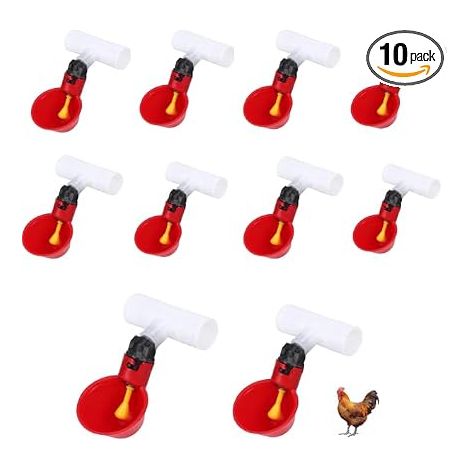 Gobelets à Eau de Poulet, Abreuvoir pour Poules, 10 pièces Abreuvoir Automatique de Tasses d'eau de Poulet 1/2 Pouces Outils d'alimentation de Poule de volaille Rouge pour Poussins Canards Oies (1/5)