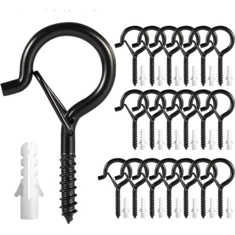 Set of 20 Screw Hooks, Wall Screw Hooks, Outdoor Screw Hooks, Outdoor Wreath Hooks, Gutter Hooks for Hanging Potted Plant Wreaths (1/4)