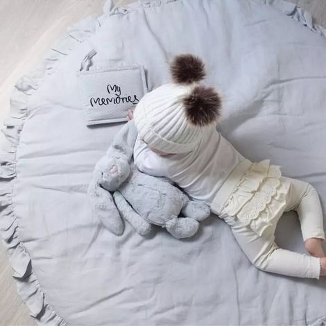 Tapis Couleur unie à volants Bord rond Tapis rampant doux Tapis de sol de jeu pour bébé Décoration Couverture de jeu pour bébé pour enfants ins nouvelle dentelle Tapis rampant de couleur unie gris cla