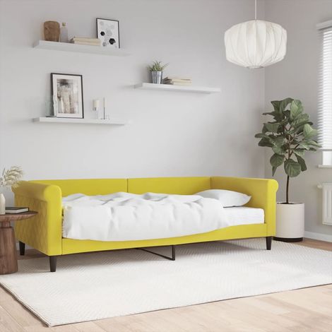 Lit Adulte,Lit simple,Lit de jour avec matelas jaune 90x200 cm velours CIV615396 (1/5)