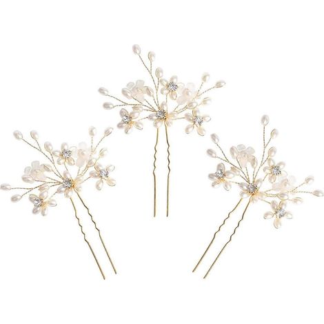 Hochzeitshaarnadeln (3 Stück) - Elegante Haaraccessoires mit Perlen, Blumen und Kristallen für Bräute (Gold) (1/5)
