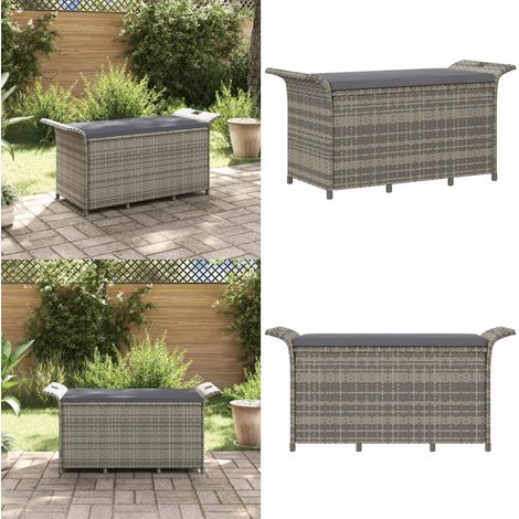 Gartenbank mit Kissen Grau 116x46x57 cm Poly Rattan - Rattan - Polyethylen