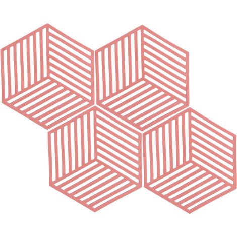 4 Pièces Set de Dessous de Plat Hexagonaux Rayés Rouges, Tapis Isolants pour Table, Sous-verres et Sets de Table pour Cuisine (1/5)