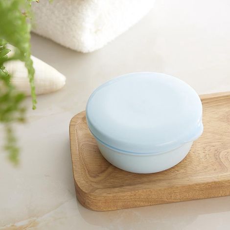 (rond) Porte-savon En Plastique Bleu Et Blanc Avec Une Couche Scher Portable Pour Voyage-lot De 2 Botes Savon (1/5)