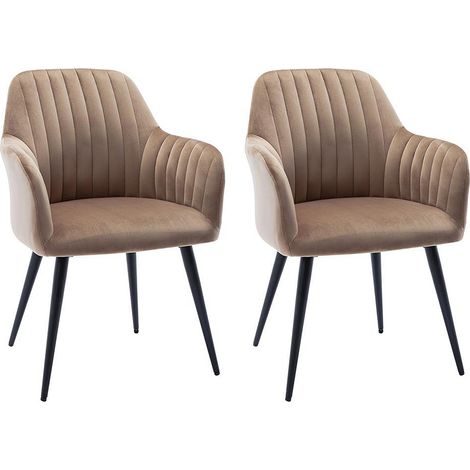 Sedia con braccioli in Velluto e Metallo Nero Beige - Lotto di 2 - ELEANA (1/4)