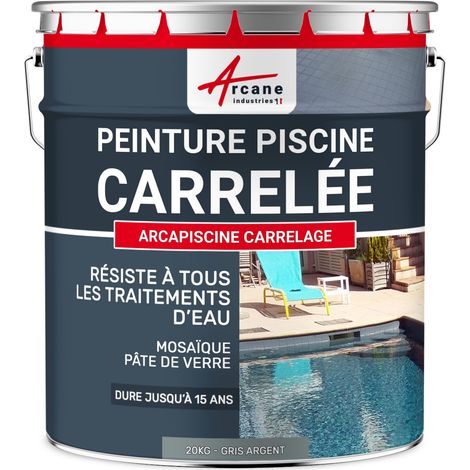 Peinture piscine carrelage - 20 kg (jusqu'à 65m² en 2 couches) Gris Argent - RAL 7001 - ARCANE INDUSTRIES