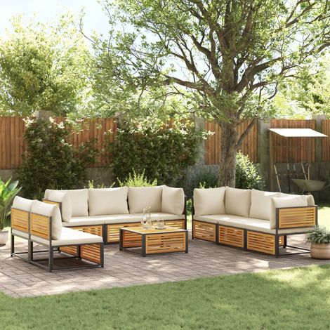 9-tlg. Garten-Sofagarnitur mit Kissen Massivholz Akazie (1/5)