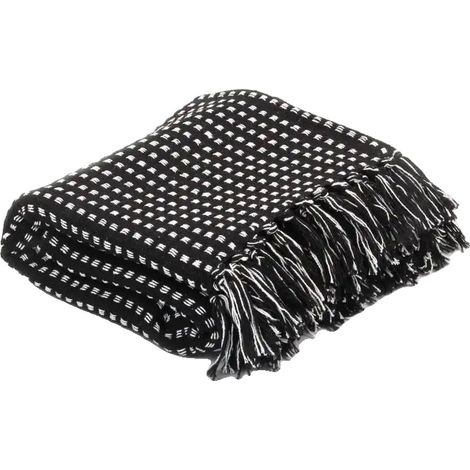 Manta decorativa, de suave algodón, con elegante diseño a cuadros, color negro. (1/2)