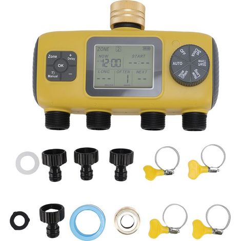 Minuteur d'arrosage pour robinet de 3/4 à 1/2 pouce, étanche IPX5, écran LCD, système de contrôle d'arrosage automatique, pelouse, jardin. (1/5)