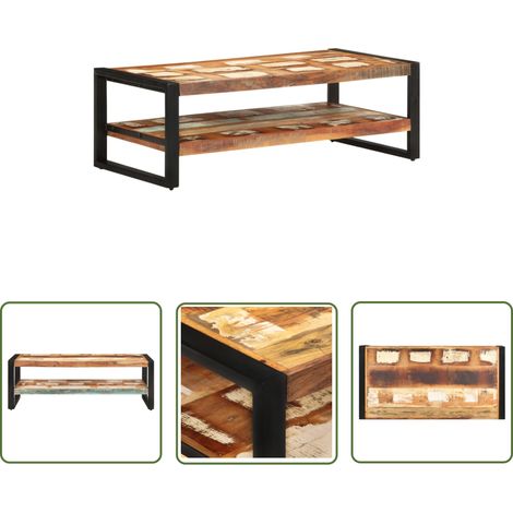 The Living Store Table basse 120x60x40 cm Bois de récupération solide - Table Basse - Meuble Rustique - Table En Bois - Table D'appoint - Mobilier Vintage (1/5)