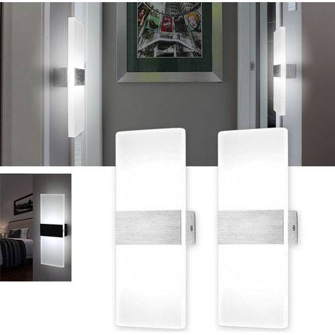 LED Wandleuchte Innen/Außen Wandleuchten Modern Wandlampe Wandbeleuchtung Treppenhaus Flur 12W Kaltweiß 2X (1/4)