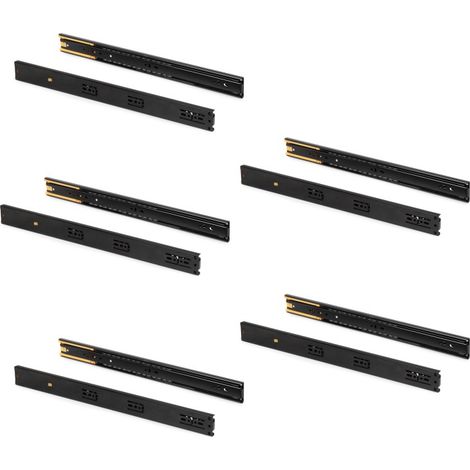 Emuca Juego de guías para cajones, de bolas, 45 x 350 mm, extracción total, cierre suave, Negro, 5 ud.