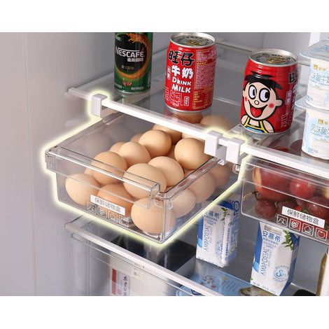 Organisateur de tiroir de réfrigérateur en 2 pièces avec poignées - Boîte de rangement coulissante pour réfrigérateur et boîte de rangement - Conteneur transparent pour étagère de réfrigérateur (1/5)