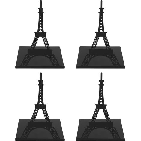 Lot de quatre serre-livres verticaux classiques noirs robustes de style architectural avec quatre coussinets en mousse antidérapants, adaptés aux tours de rangement de livres, CD et DVD. (1/5)