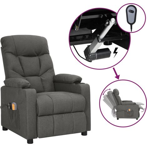 Fauteuil de massage Fauteuil de Relaxation Fauteuil Salon inclinable électrique Gris foncé Tissu 65586 (1/5)