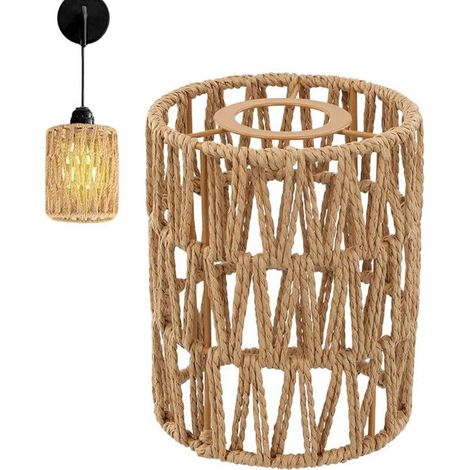 Abat-jour bohème en rotin fait main, lot de 1, abat-jour de rechange en osier pour lampe de table ou suspension E27. (1/5)