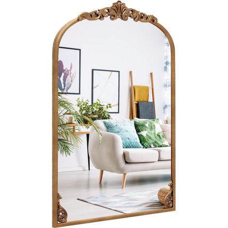 COSTWAY Specchio ad Arco da Parete, Specchio Vintage Oro con Cornice in Metallo, Riflessione HD e Decorativi Barocchi, Facile da Installare, per Ingresso, Soggiorno e Bagno (76 x 51 cm) (1/5)