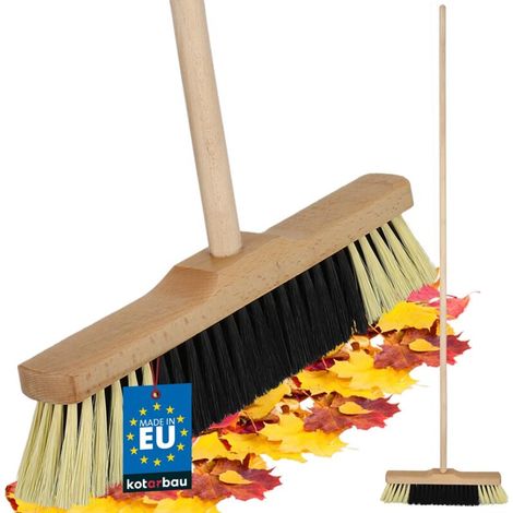 ® Balai Brosse - avec Manche en Bois - 35 cm - Marron - Balai Cantonnier - Brosse pour Terrasse Poils Durs - Bois de Hêtre & Nylon - Brun Noir Naturel (1/5)