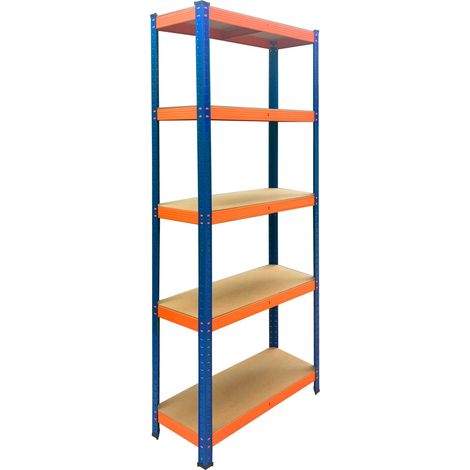 Relaxdays Estantería de carga pesada, 180x60x30 cm, 875 kg, 5 niveles MDF, azul-naranja, garaje y sótano (1/5)