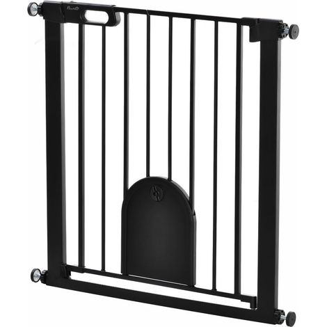 Barrière de sécurité animaux avec porte fermeture automatique système de double verrouillage, acier noir (1/5)