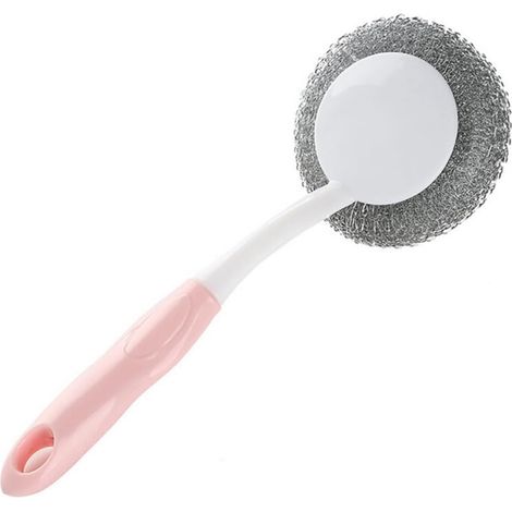 Pp Stahlkugelbürste mit Langem Griff Rosa aus et Edelstahl für Topf und Geschirrreinigung (1/3)