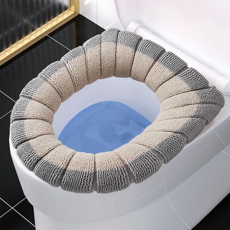 Couvre-Abattant De Toilette - Tricoté Épais En Polyester - Universel Pour Abattants Ronds Et Rectangulaires - Lavable En Machine - 1 Pièce - Beige (1/5)