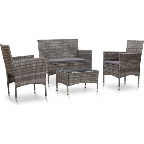 4-tlg. Garten-Lounge-Set mit Auflagen Poly Rattan Grau