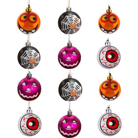 Boules De Décoration Halloween - Boules Accrochables En Plastique 6 Cm - Pour Guirlandes, Couronnes Et Décorations De Fête - Lot De 12 (1/5)